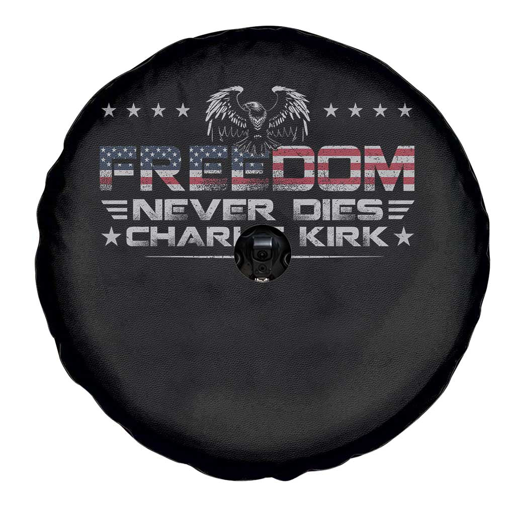 Freedom Never Dies Charlie Kirk Spare Tire Cover Vintage American Flag - Wonder Print Shop