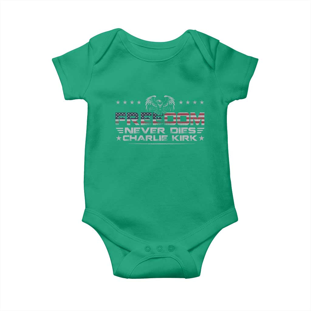 Freedom Never Dies Charlie Kirk Baby Onesie Vintage American Flag - Wonder Print Shop
