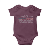 Freedom Never Dies Charlie Kirk Baby Onesie Vintage American Flag - Wonder Print Shop
