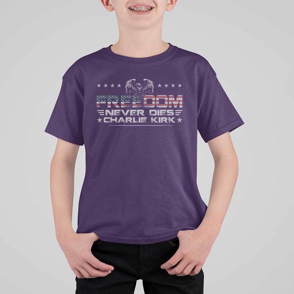 Freedom Never Dies Charlie Kirk T Shirt For Kid Vintage American Flag - Wonder Print Shop