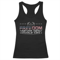 Freedom Never Dies Charlie Kirk Racerback Tank Top Vintage American Flag - Wonder Print Shop