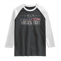 Freedom Never Dies Charlie Kirk Raglan Shirt Vintage American Flag - Wonder Print Shop
