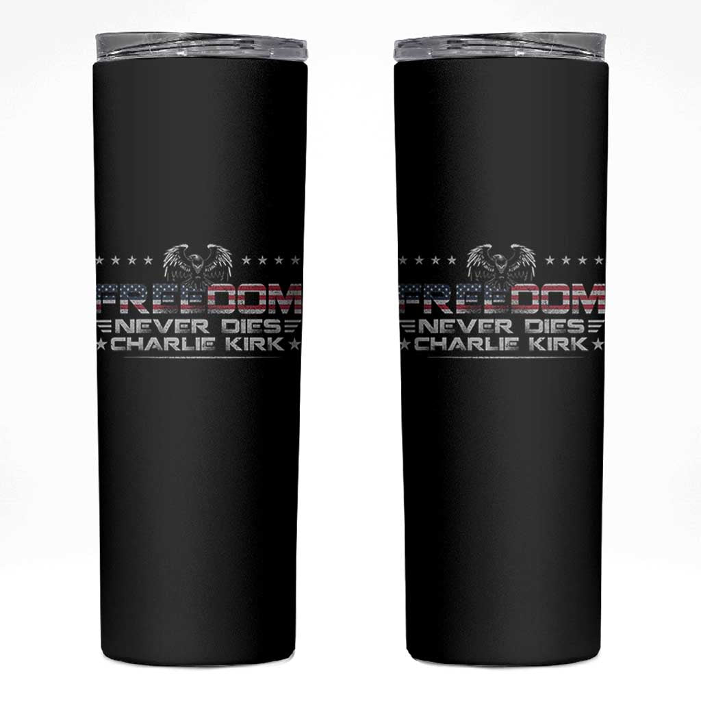 Freedom Never Dies Charlie Kirk Skinny Tumbler Vintage American Flag - Wonder Print Shop