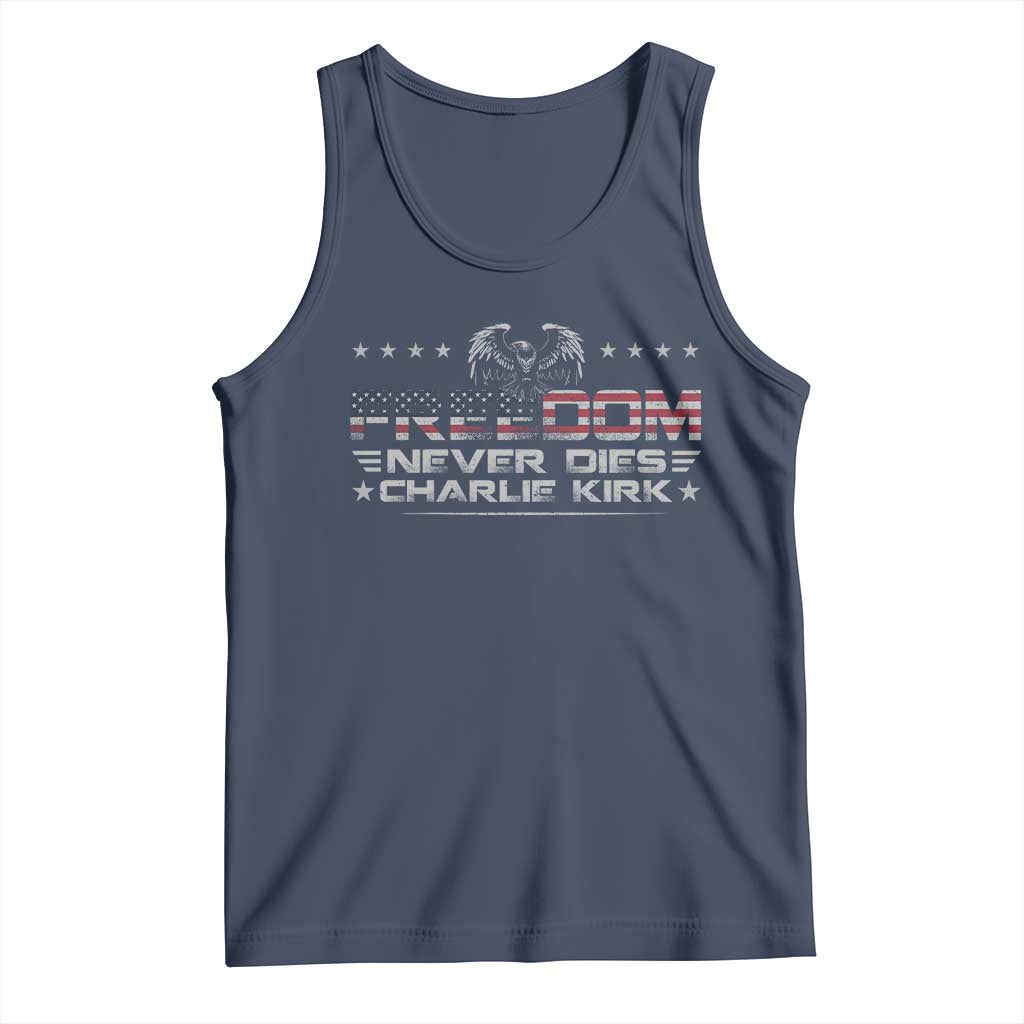 Freedom Never Dies Charlie Kirk Tank Top Vintage American Flag - Wonder Print Shop