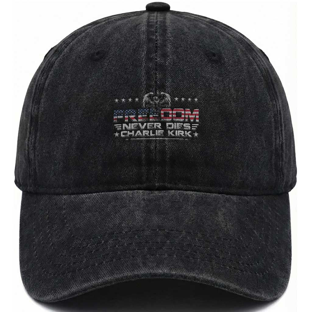 Freedom Never Dies Charlie Kirk Washed Cotton Baseball Cap Vintage American Flag