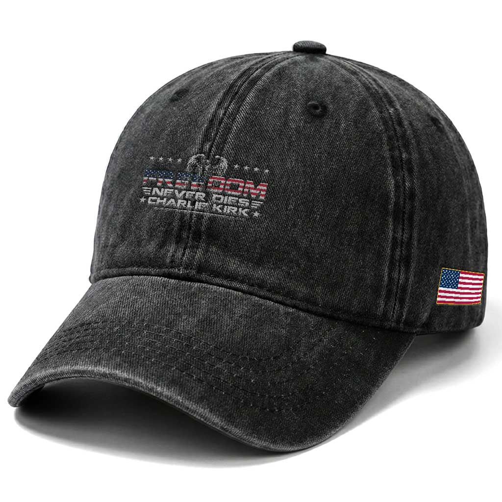 Freedom Never Dies Charlie Kirk Washed Cotton Baseball Cap Vintage American Flag