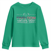 Freedom Never Dies Charlie Kirk Youth Sweatshirt Vintage American Flag - Wonder Print Shop