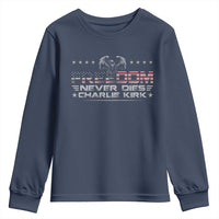 Freedom Never Dies Charlie Kirk Youth Sweatshirt Vintage American Flag - Wonder Print Shop