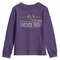 Freedom Never Dies Charlie Kirk Youth Sweatshirt Vintage American Flag - Wonder Print Shop