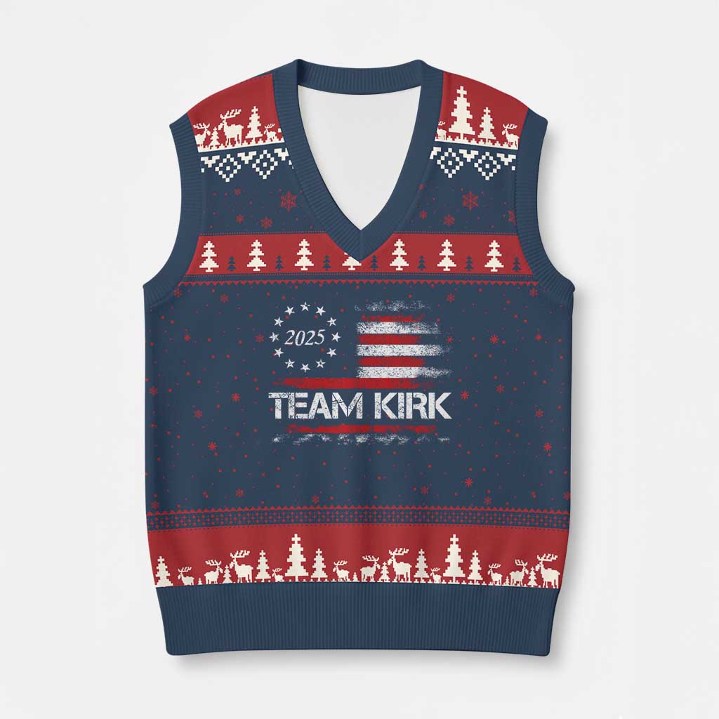 Team Kirk 2025 V-Neck Knit Sweater Vest Charlie Kirk Freedom Vintage American Flag - Wonder Print Shop