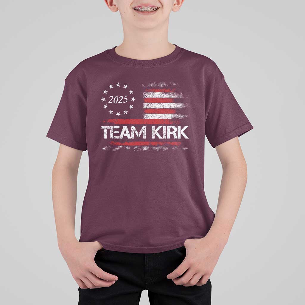 Team Kirk 2025 T Shirt For Kid Charlie Kirk Freedom Vintage American Flag - Wonder Print Shop