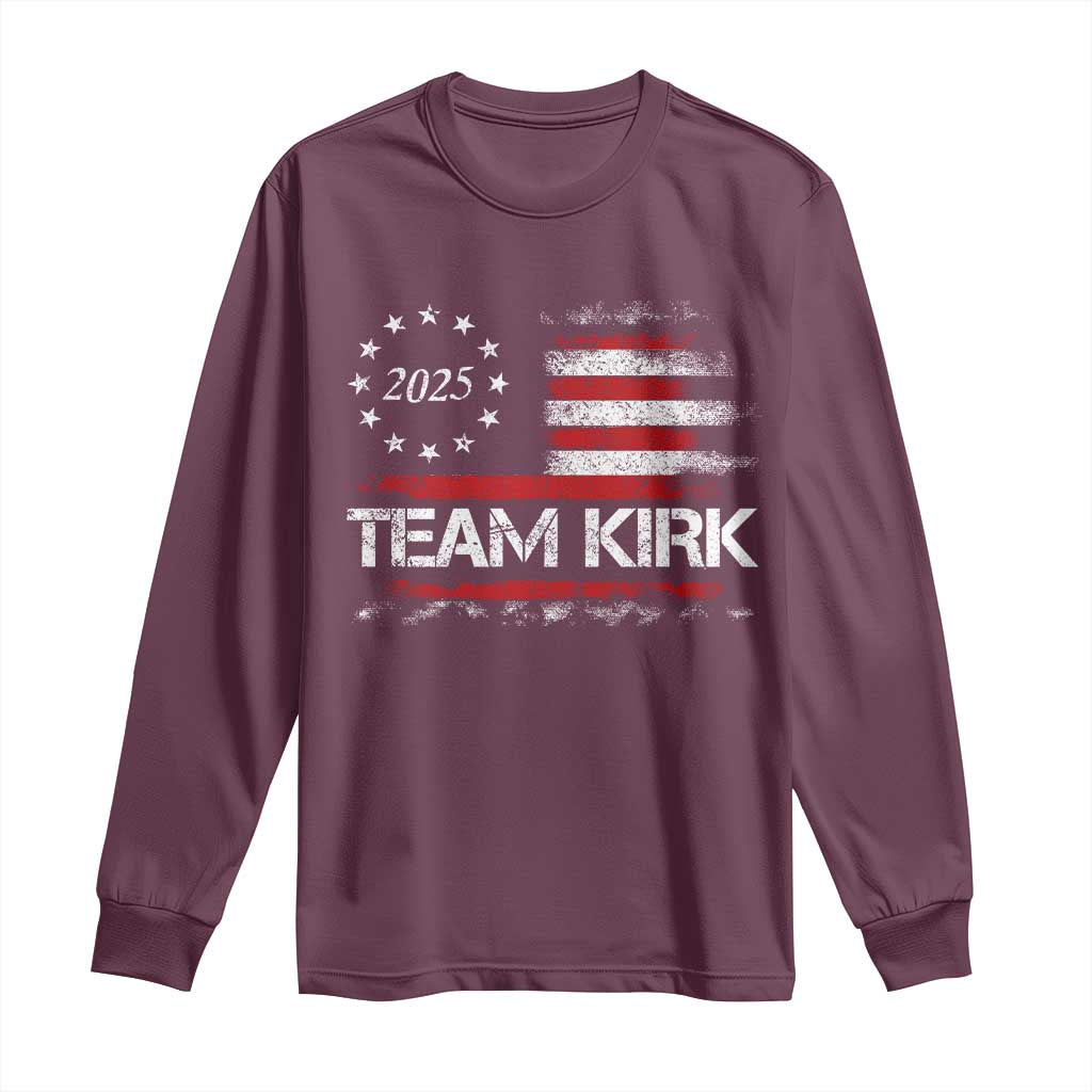 Team Kirk 2025 Long Sleeve Shirt Freedom Vintage American Flag - Wonder Print Shop