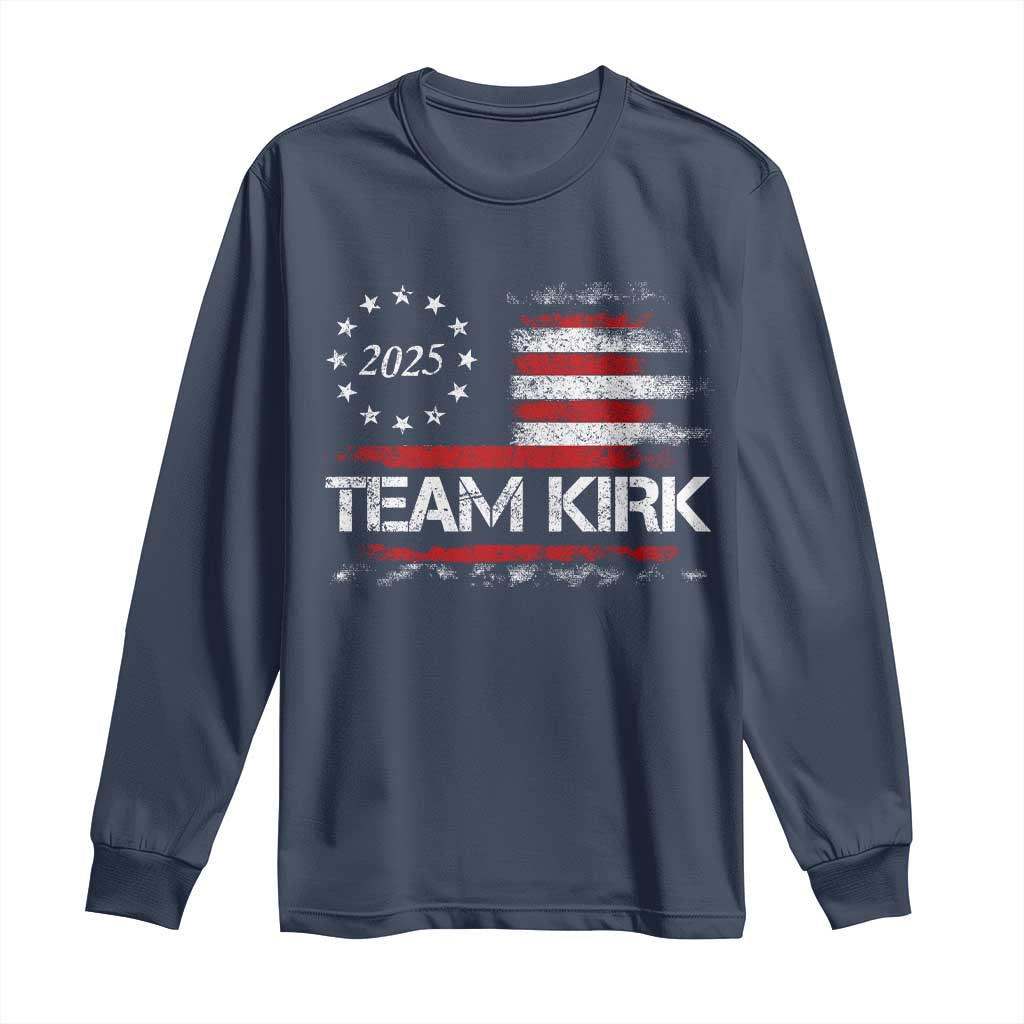 Team Kirk 2025 Long Sleeve Shirt Freedom Vintage American Flag - Wonder Print Shop