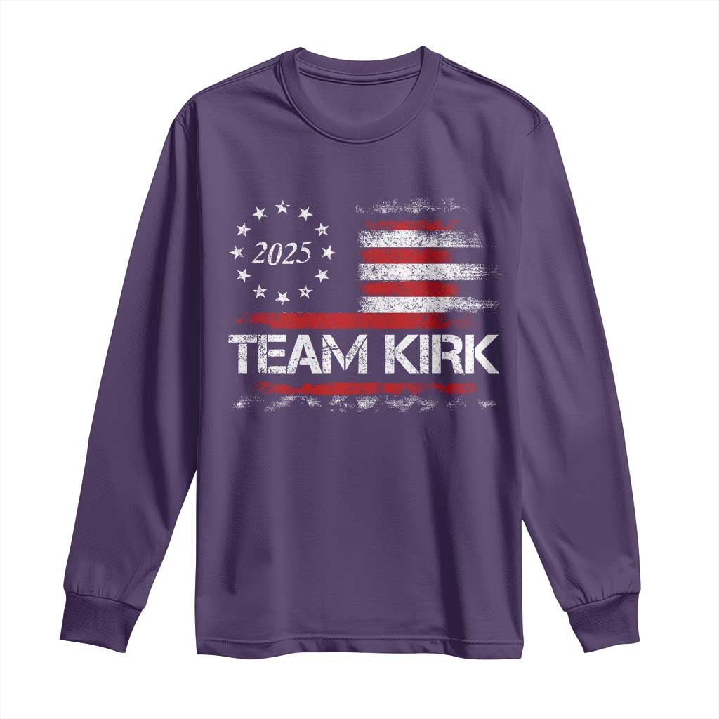 Team Kirk 2025 Long Sleeve Shirt Freedom Vintage American Flag - Wonder Print Shop
