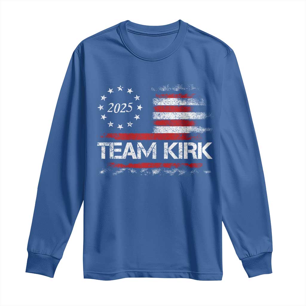 Team Kirk 2025 Long Sleeve Shirt Freedom Vintage American Flag - Wonder Print Shop