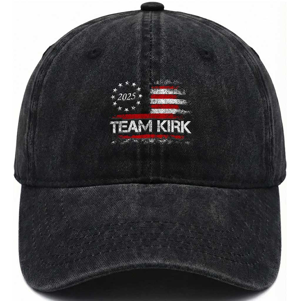 Team Kirk 2025 Washed Cotton Baseball Cap Charlie Kirk Freedom Vintage American Flag