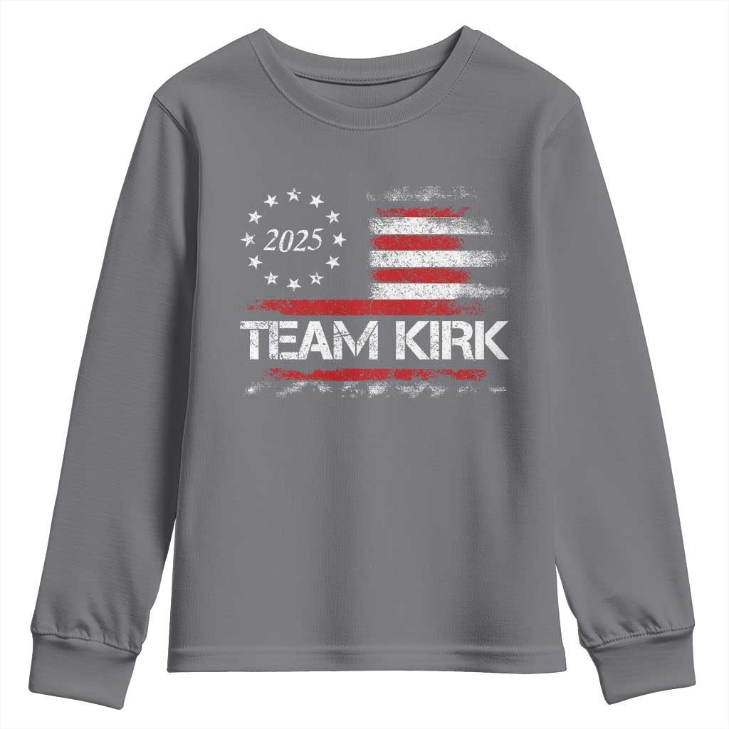 Team Kirk 2025 Youth Sweatshirt Freedom Vintage American Flag - Wonder Print Shop