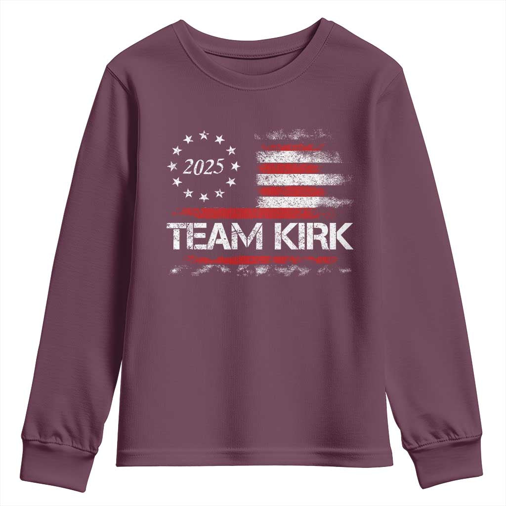 Team Kirk 2025 Youth Sweatshirt Freedom Vintage American Flag - Wonder Print Shop