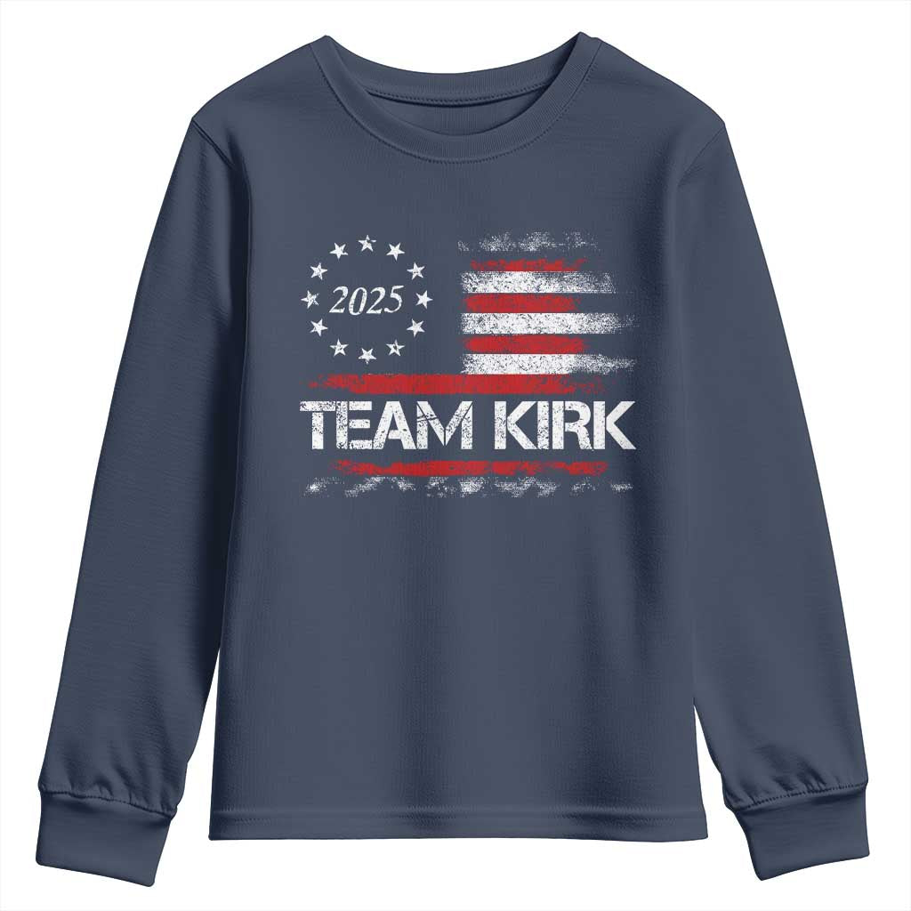 Team Kirk 2025 Youth Sweatshirt Freedom Vintage American Flag - Wonder Print Shop