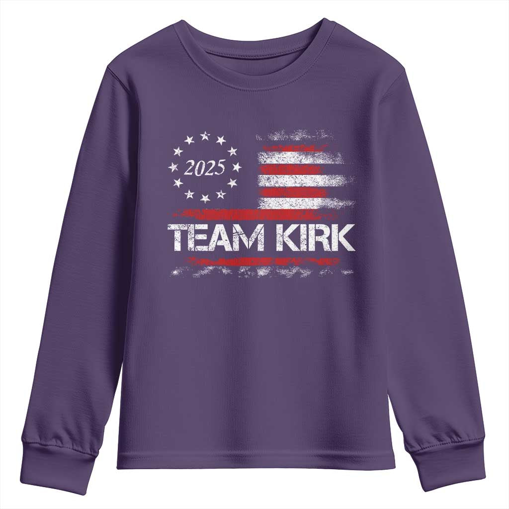 Team Kirk 2025 Youth Sweatshirt Freedom Vintage American Flag - Wonder Print Shop