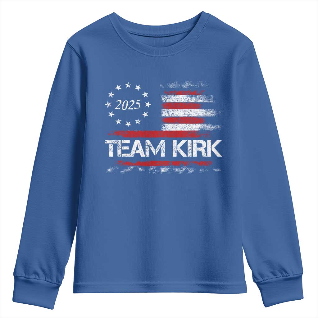 Team Kirk 2025 Youth Sweatshirt Freedom Vintage American Flag - Wonder Print Shop