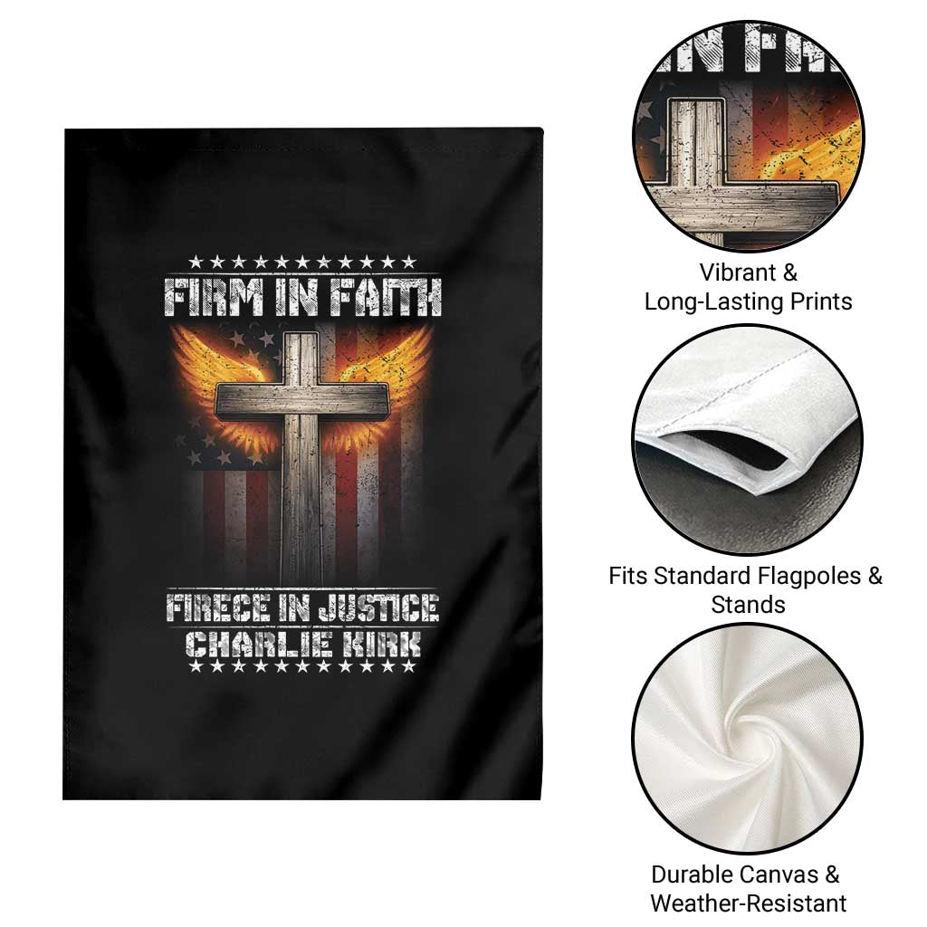 Firm In Faith Fierce In Justice Charlie Kirk Garden Flag Christian Cross American Flag - Wonder Print Shop