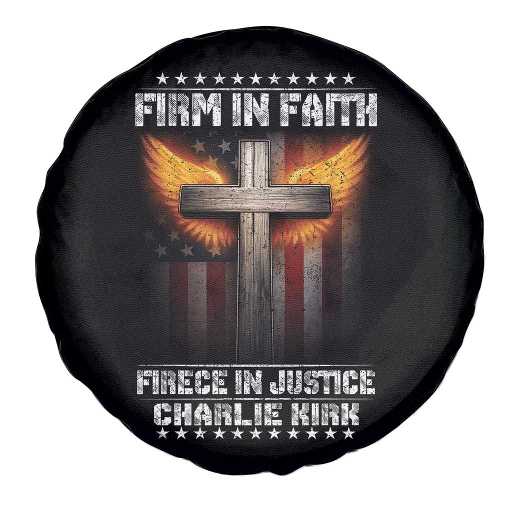 Firm In Faith Fierce In Justice Charlie Kirk Spare Tire Cover Christian Cross American Flag - Wonder Print Shop