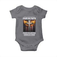 Firm In Faith Fierce In Justice Charlie Kirk Baby Onesie Christian Cross American Flag - Wonder Print Shop