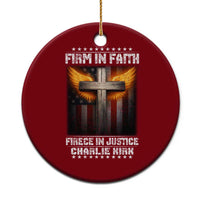 Firm In Faith Fierce In Justice Charlie Kirk Ceramic Ornament Christian Cross American Flag - Wonder Print Shop