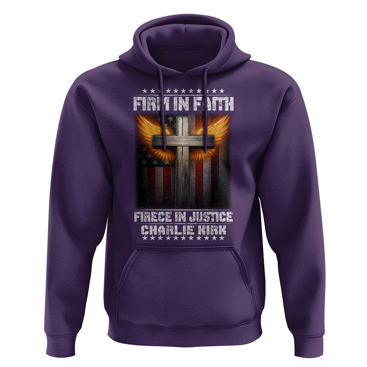 Firm In Faith Fierce In Justice Charlie Kirk Hoodie Christian Cross American Flag - Wonder Print Shop