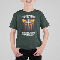 Firm In Faith Fierce In Justice Charlie Kirk T Shirt For Kid Christian Cross American Flag - Wonder Print Shop