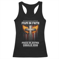 Firm In Faith Fierce In Justice Charlie Kirk Racerback Tank Top Christian Cross American Flag - Wonder Print Shop