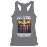 Firm In Faith Fierce In Justice Charlie Kirk Racerback Tank Top Christian Cross American Flag - Wonder Print Shop