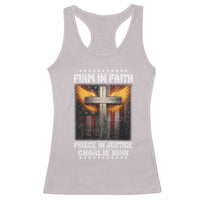 Firm In Faith Fierce In Justice Charlie Kirk Racerback Tank Top Christian Cross American Flag - Wonder Print Shop