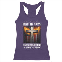 Firm In Faith Fierce In Justice Charlie Kirk Racerback Tank Top Christian Cross American Flag - Wonder Print Shop