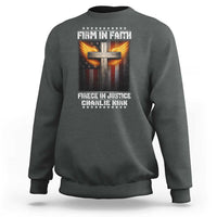 Firm In Faith Fierce In Justice Charlie Kirk Sweatshirt Christian Cross American Flag - Wonder Print Shop