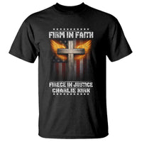 Firm In Faith Fierce In Justice Charlie Kirk T Shirt Christian Cross American Flag - Wonder Print Shop