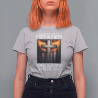 Firm In Faith Fierce In Justice Charlie Kirk T Shirt For Women Christian Cross American Flag - Wonder Print Shop