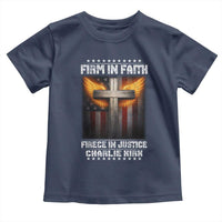 Firm In Faith Fierce In Justice Charlie Kirk Toddler T Shirt Christian Cross American Flag - Wonder Print Shop