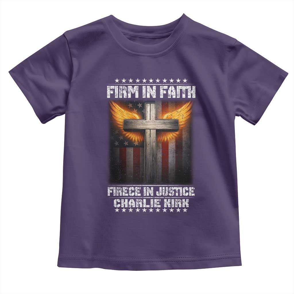 Firm In Faith Fierce In Justice Charlie Kirk Toddler T Shirt Christian Cross American Flag - Wonder Print Shop