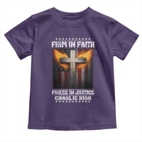 Firm In Faith Fierce In Justice Charlie Kirk Toddler T Shirt Christian Cross American Flag - Wonder Print Shop