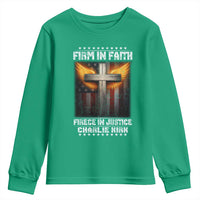 Firm In Faith Fierce In Justice Charlie Kirk Youth Sweatshirt Christian Cross American Flag - Wonder Print Shop