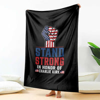Stand Strong In Honor Of Charlie Kirk Throw Blanket Handfist American Flag - Wonder Print Shop