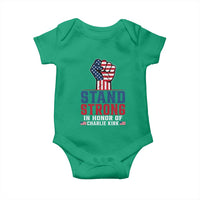 Stand Strong In Honor Of Charlie Kirk Baby Onesie Handfist American Flag - Wonder Print Shop