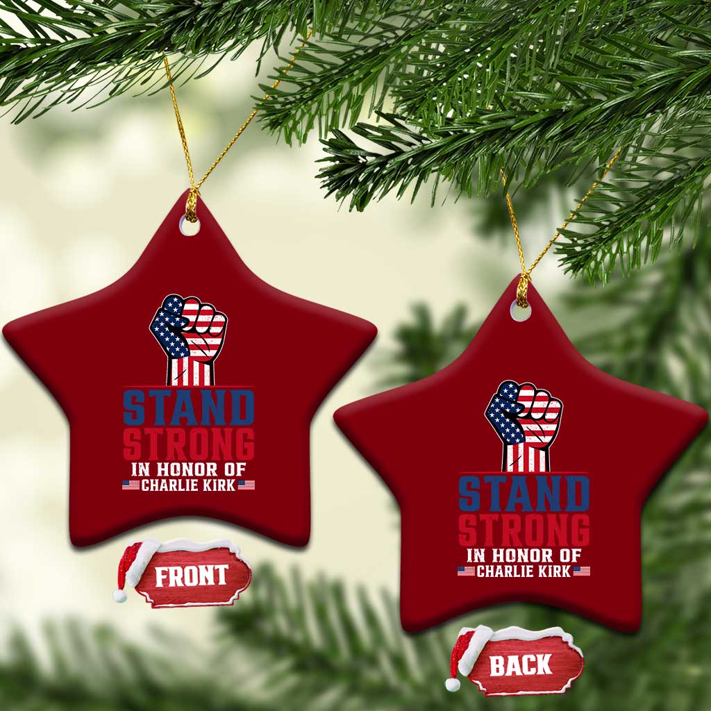Stand Strong In Honor Of Charlie Kirk Ceramic Ornament Handfist American Flag - Wonder Print Shop