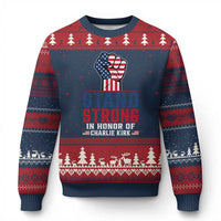 Stand Strong In Honor Of Charlie Kirk Ugly Christmas Sweater Handfist American Flag - Wonder Print Shop