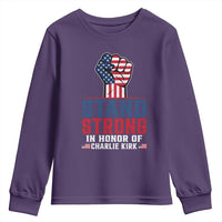 Stand Strong In Honor Of Charlie Kirk Youth Sweatshirt Handfist American Flag - Wonder Print Shop