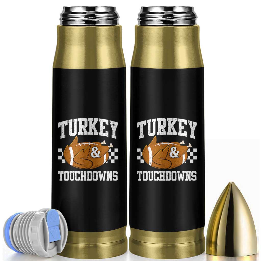 Funny Turkey And Touchdowns Bullet Tumbler Thanksgiving American Football - Wonder Print Shop