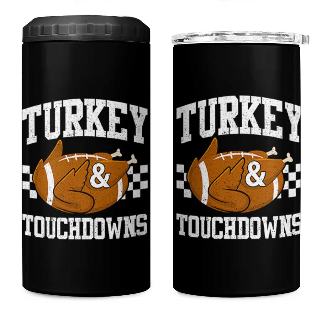 Funny Turkey And Touchdowns 4 in 1 Can Cooler Tumbler Thanksgiving American Football - Wonder Print Shop