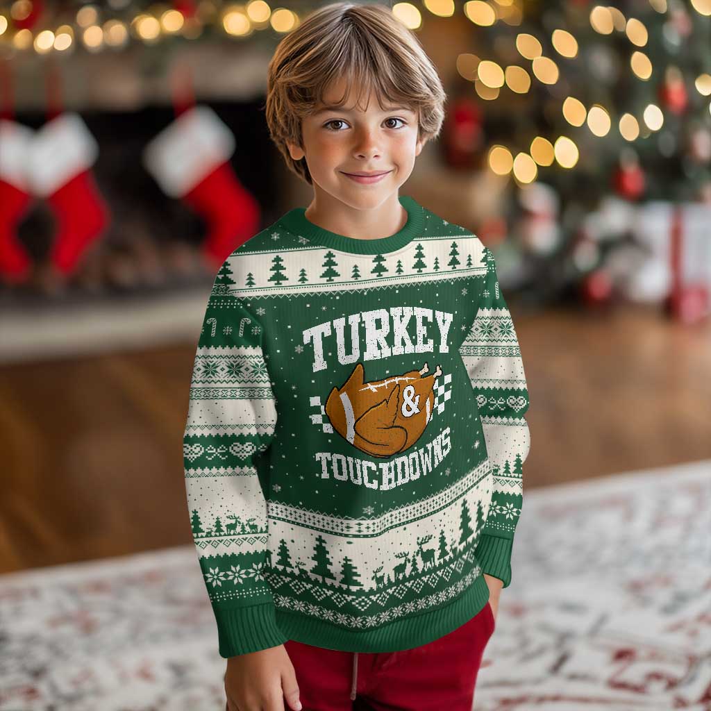 Funny Turkey And Touchdowns Ugly Christmas Sweater Thanksgiving American Football - Wonder Print Shop